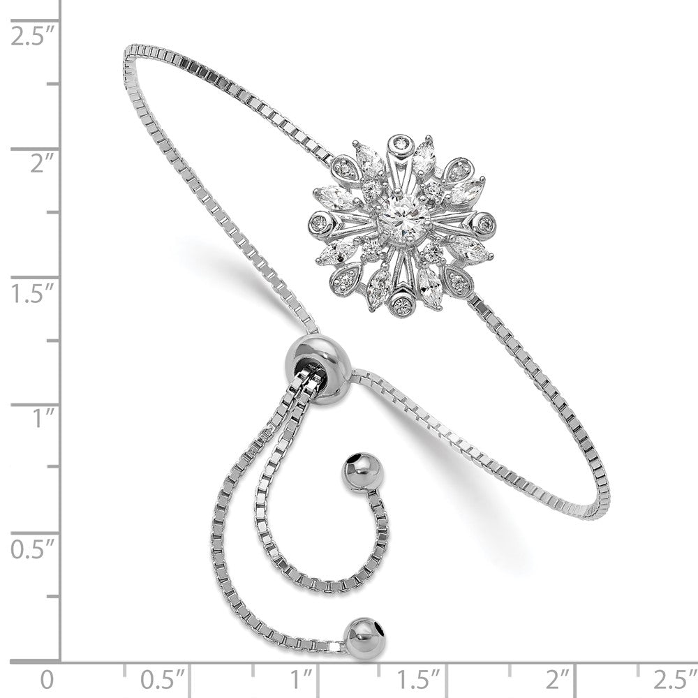 Sterling Silver Rhodium-plated Floral CZ Adjustable Bolo Bracelet - Product Photo