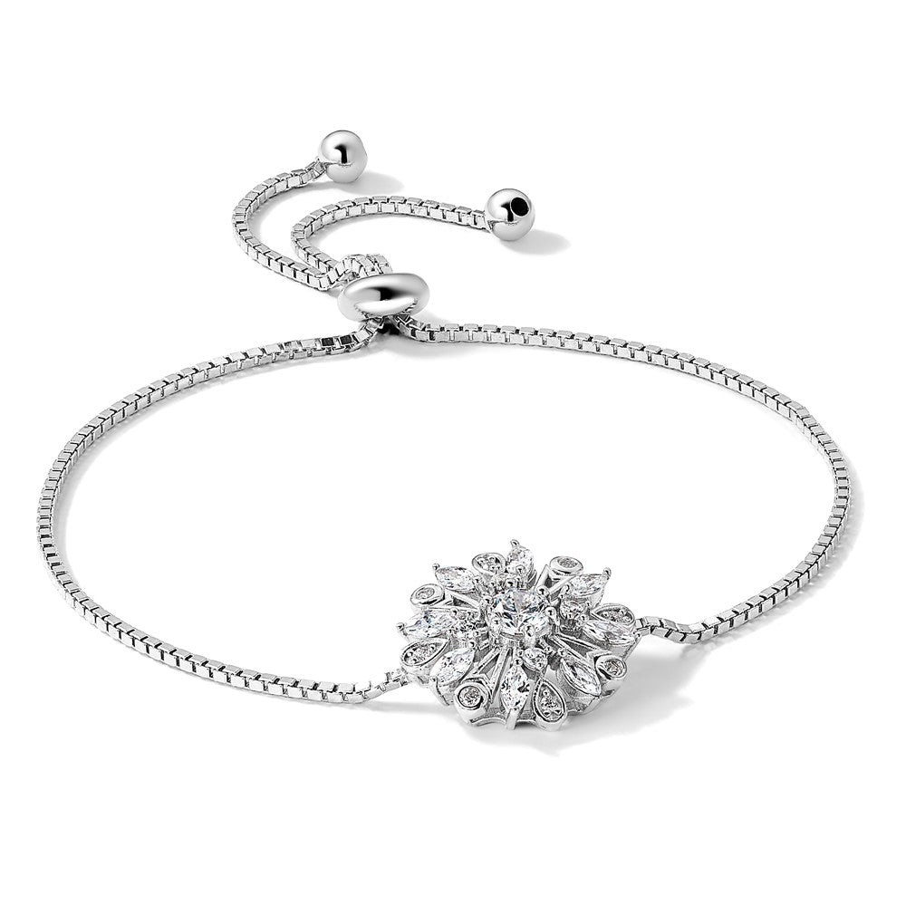 Sterling Silver Rhodium-plated Floral CZ Adjustable Bolo Bracelet - Product Photo