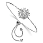 Sterling Silver Rhodium-plated Floral CZ Adjustable Bolo Bracelet - Product Photo
