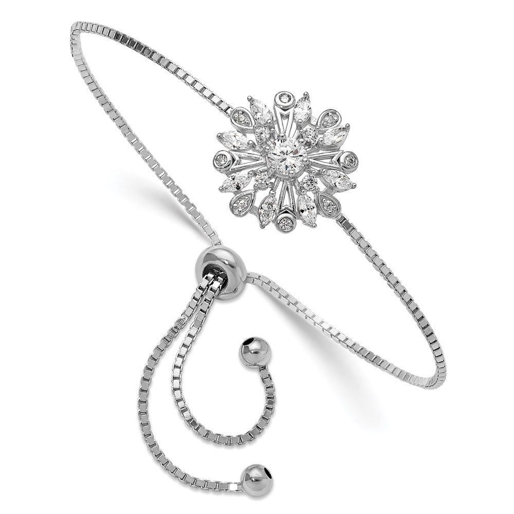 Sterling Silver Rhodium-plated Floral CZ Adjustable Bolo Bracelet - Product Photo