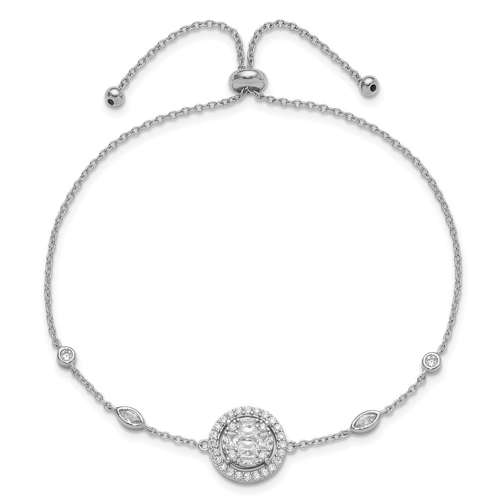 Sterling Silver Rhodium-plated CZ Adjustable Bracelet - Product Photo