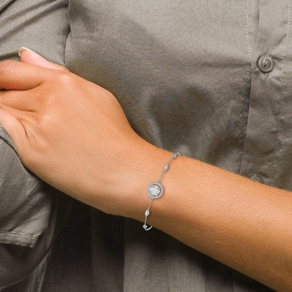Sterling Silver Rhodium-plated CZ Adjustable Bracelet - Product Photo