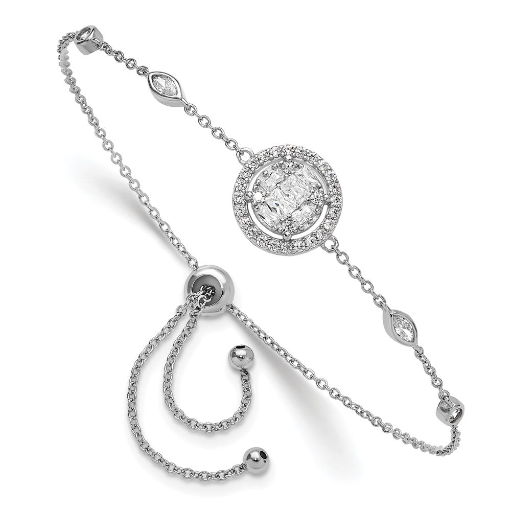 Sterling Silver Rhodium-plated CZ Adjustable Bracelet - Product Photo