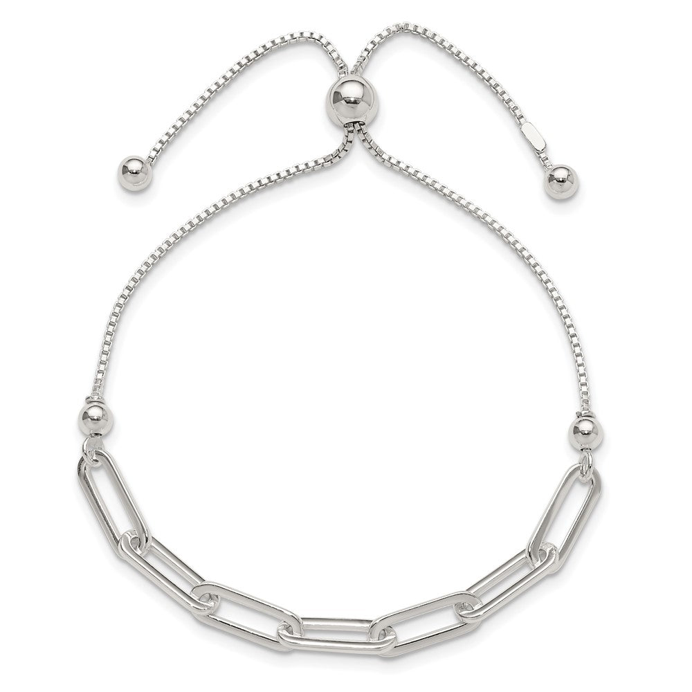 Sterling Silver Polished Paperclip Link Adjustable Bracelet - Product Photo