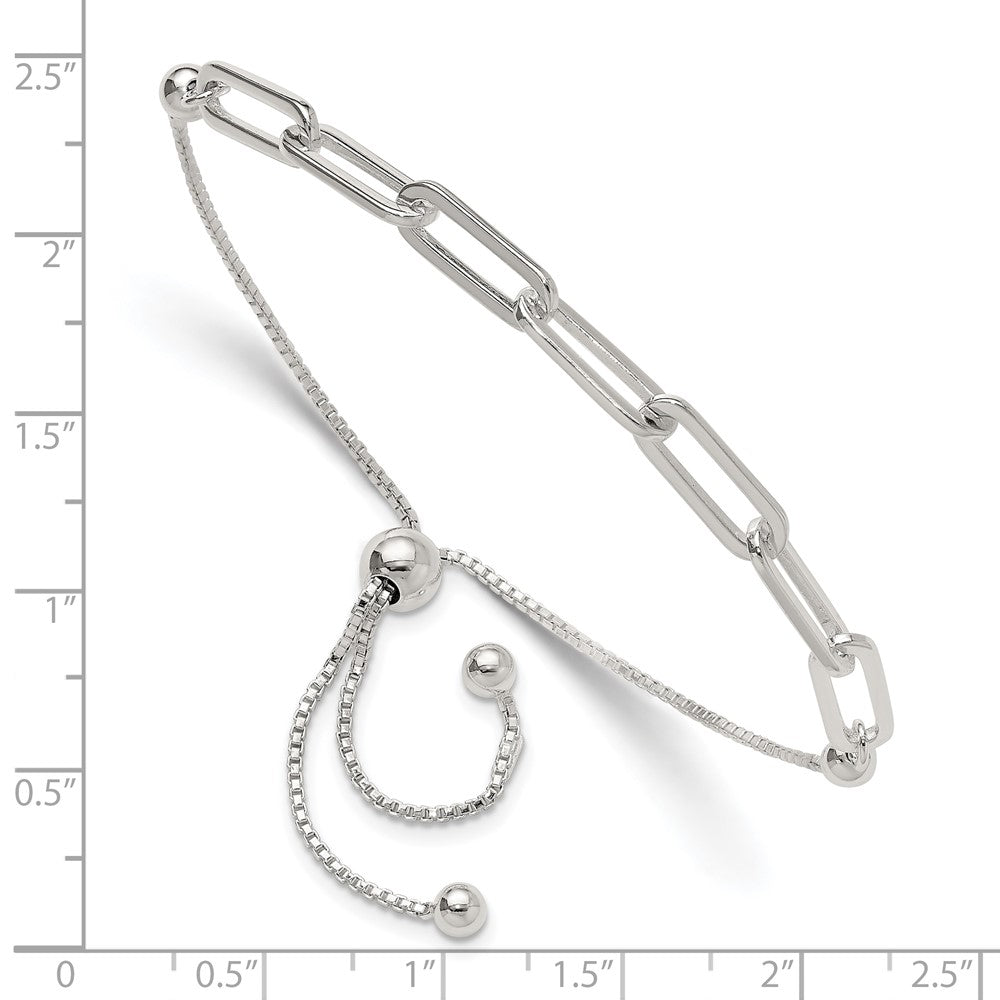 Sterling Silver Polished Paperclip Link Adjustable Bracelet - Product Photo