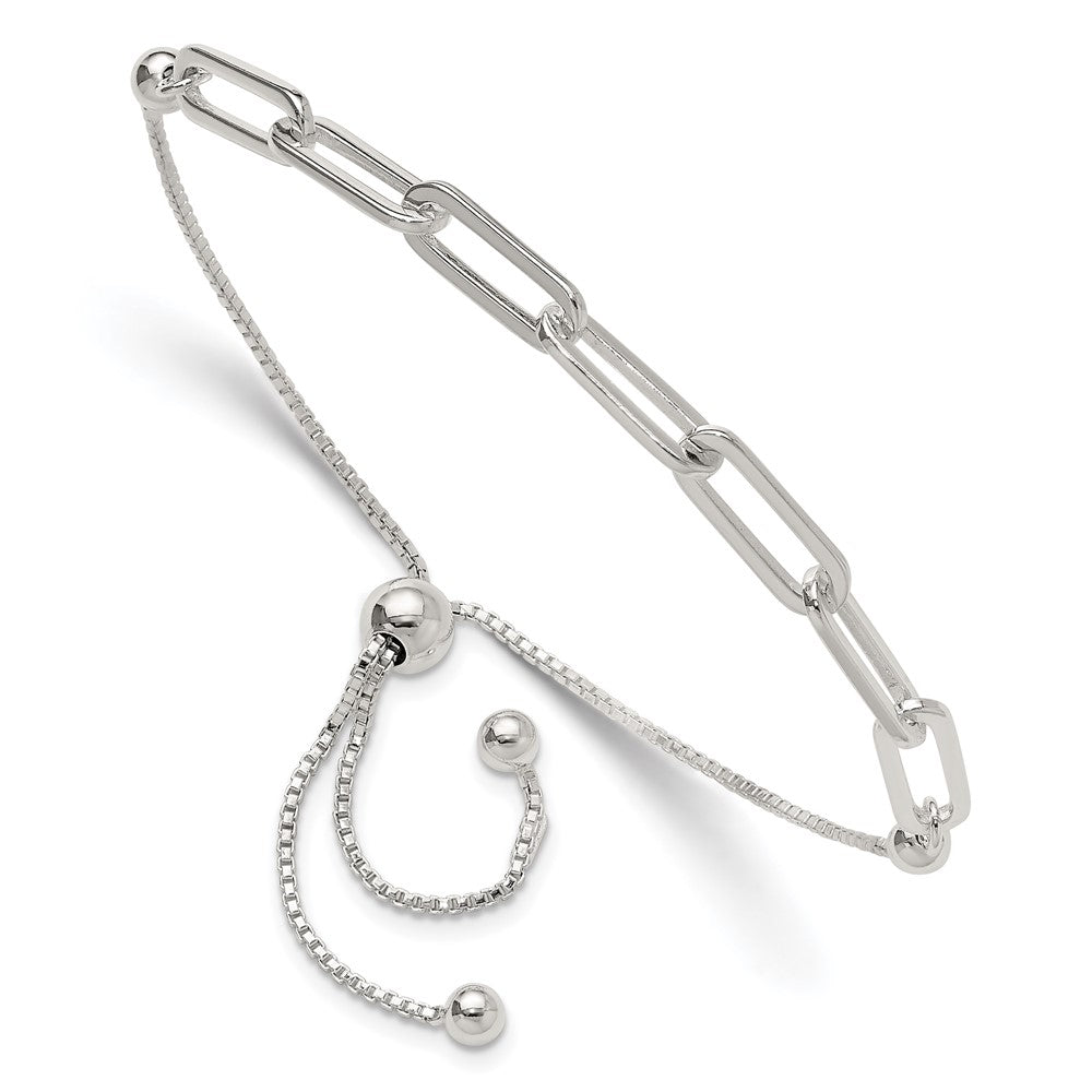 Sterling Silver Polished Paperclip Link Adjustable Bracelet - Product Photo