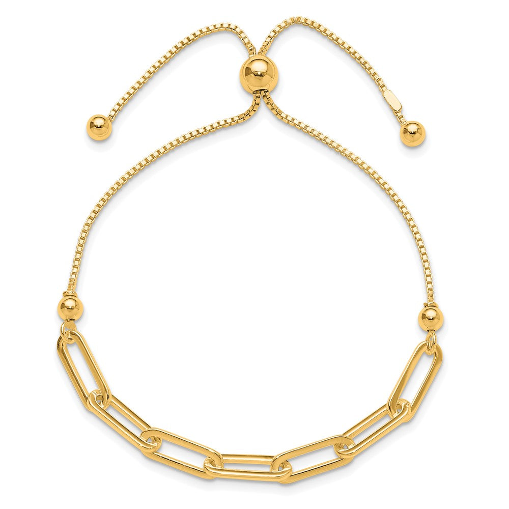 Sterling Silver Gold-tone Polished Paperclip Link Adjustable Bracelet - Product Photo