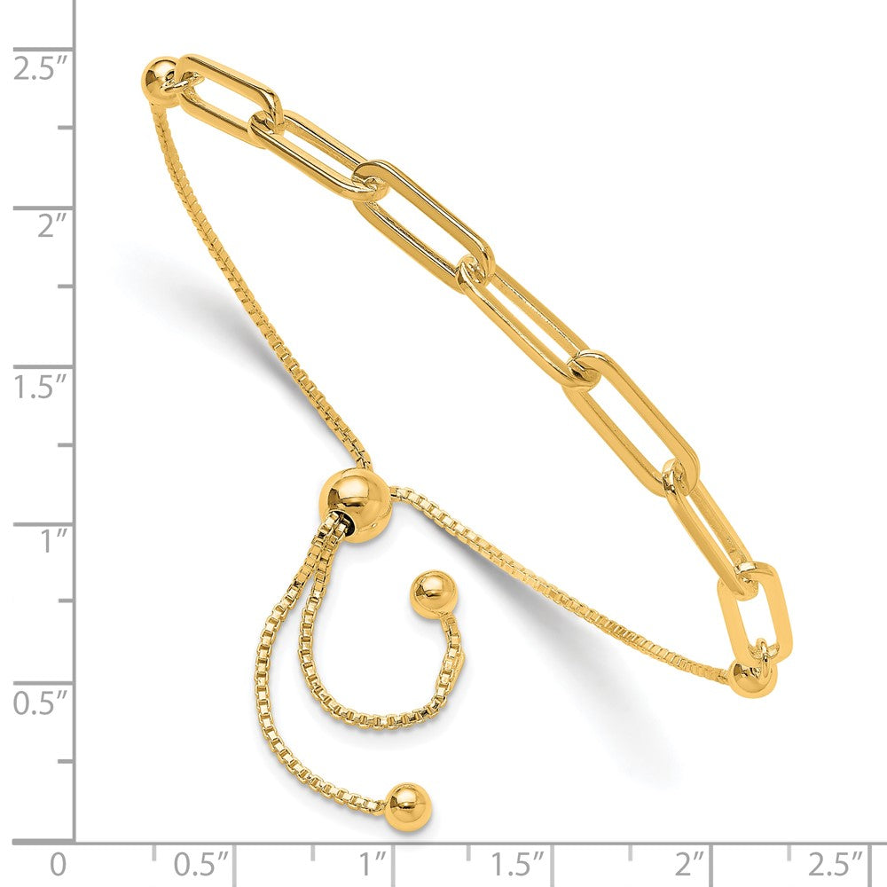 Sterling Silver Gold-tone Polished Paperclip Link Adjustable Bracelet - Product Photo
