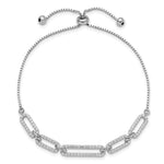 Sterling Silver Rhod-plated Paperclip Link CZ Adjustable Bracelet - Product Photo