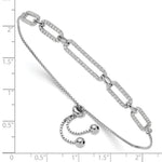 Sterling Silver Rhod-plated Paperclip Link CZ Adjustable Bracelet - Product Photo