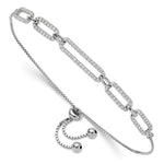 Sterling Silver Rhod-plated Paperclip Link CZ Adjustable Bracelet - Product Photo