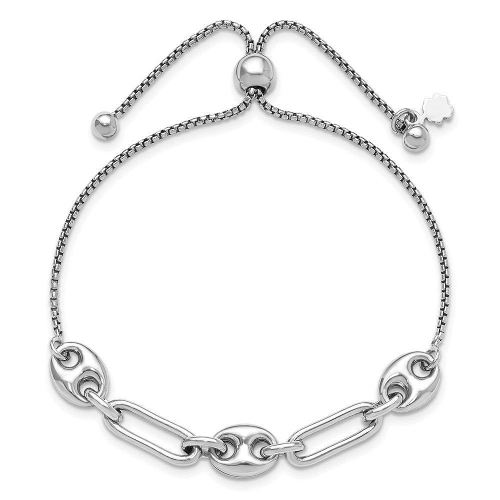 Sterling Silver Rhodium-plated Fancy Link Adjustable Bolo Bracelet - Product Photo