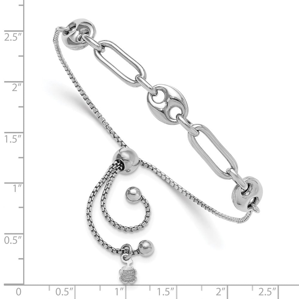Sterling Silver Rhodium-plated Fancy Link Adjustable Bolo Bracelet - Product Photo