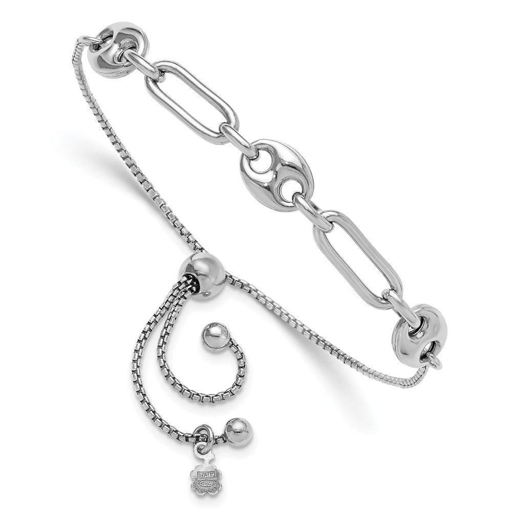Sterling Silver Rhodium-plated Fancy Link Adjustable Bolo Bracelet - Product Photo