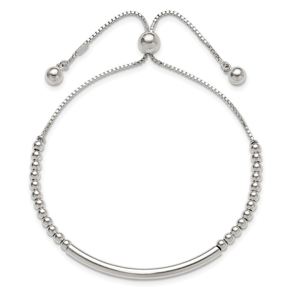 Sterling Silver Polished Bar Beaded Adjustable Bracelet - Product Photo
