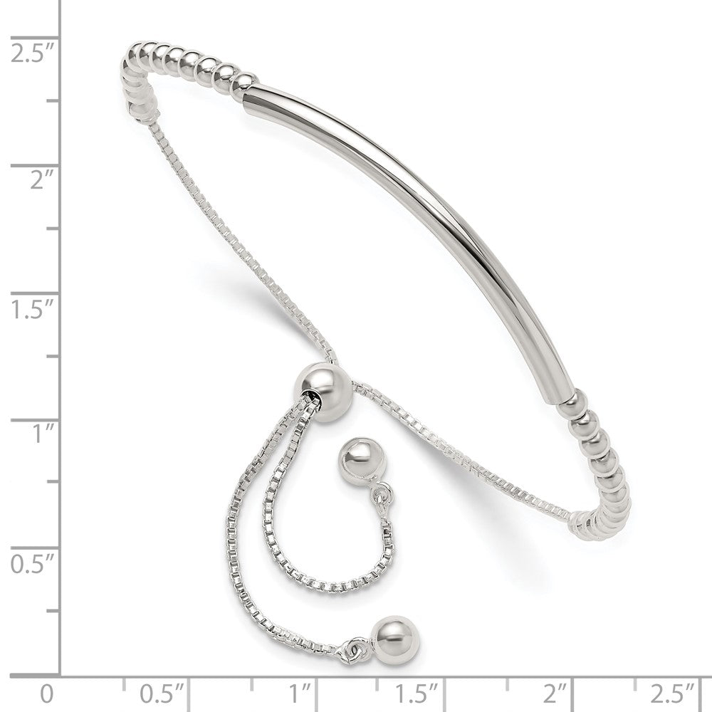 Sterling Silver Polished Bar Beaded Adjustable Bracelet - Product Photo