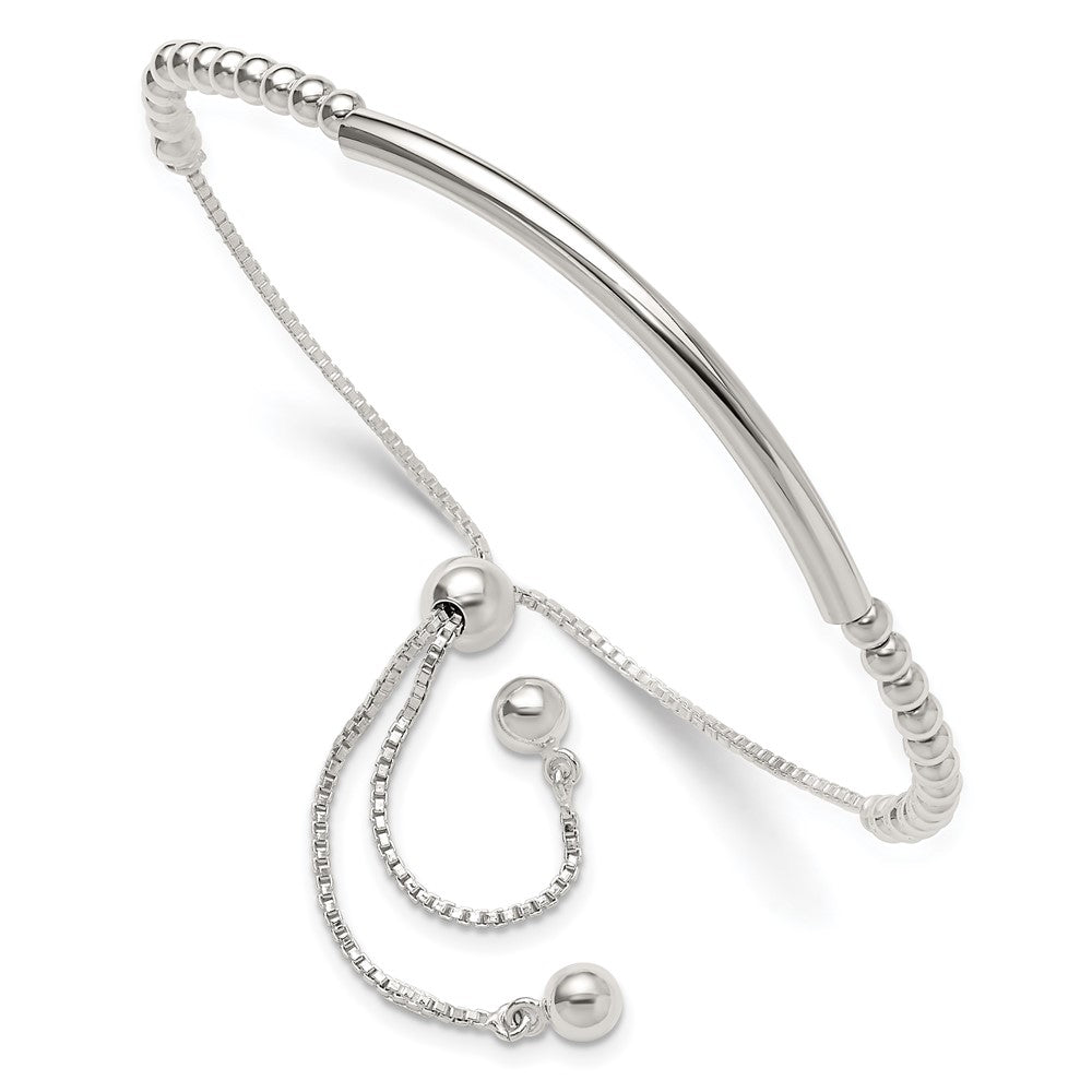 Sterling Silver Polished Bar Beaded Adjustable Bracelet - Product Photo