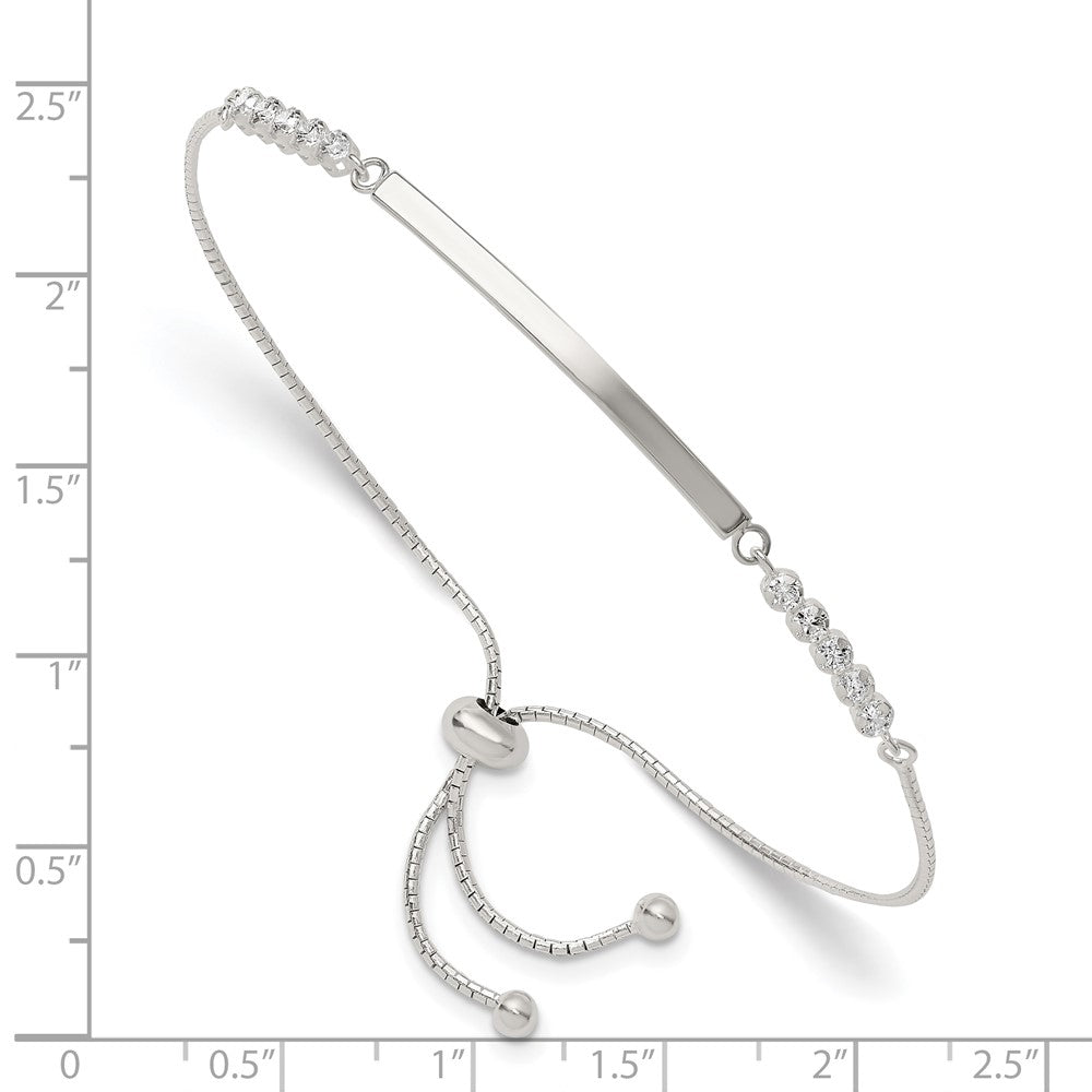 Sterling Silver with CZ Adjustable ID Bracelet - Product Photo