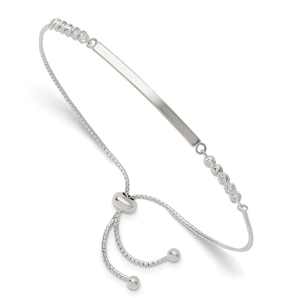 Sterling Silver with CZ Adjustable ID Bracelet - Product Photo