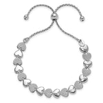 Sterling Silver Rhodium-plated Adjustable Bolo Hearts Bracelet - Product Photo