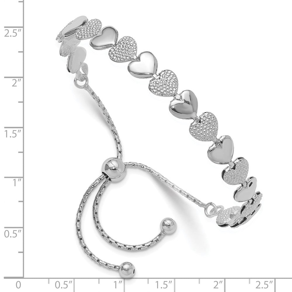 Sterling Silver Rhodium-plated Adjustable Bolo Hearts Bracelet - Product Photo