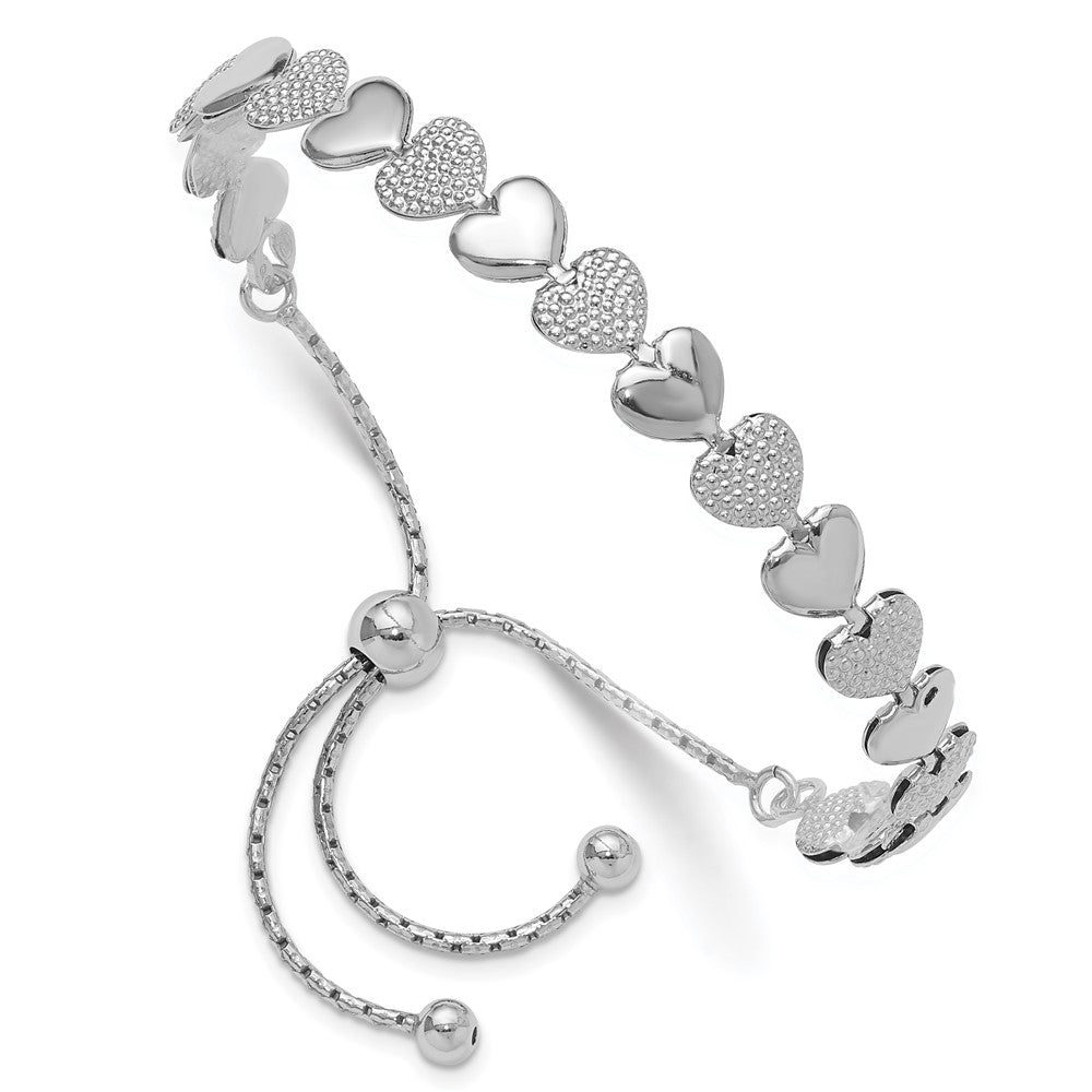 Sterling Silver Rhodium-plated Adjustable Bolo Hearts Bracelet - Product Photo