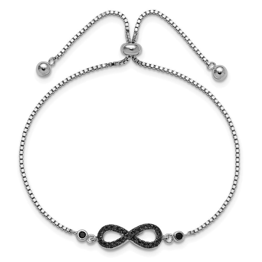 Sterling Silver Rhodium-plated Black Spinel Infinity Symbol Adjustable Brac - Product Photo