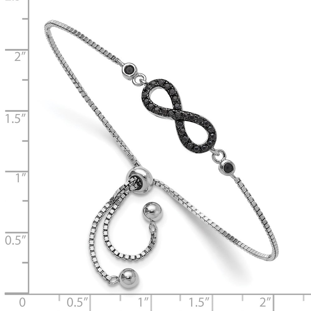 Sterling Silver Rhodium-plated Black Spinel Infinity Symbol Adjustable Brac - Product Photo