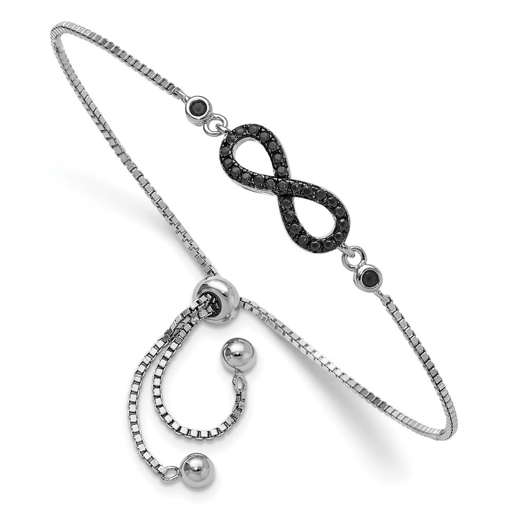 Sterling Silver Rhodium-plated Black Spinel Infinity Symbol Adjustable Brac - Product Photo