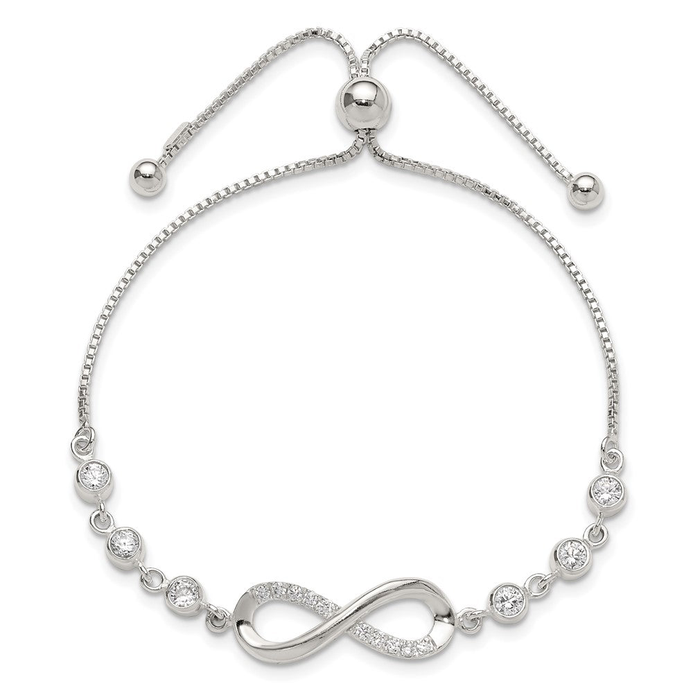 Sterling Silver Polished CZ Infinity Adjustable Bracelet - Product Photo