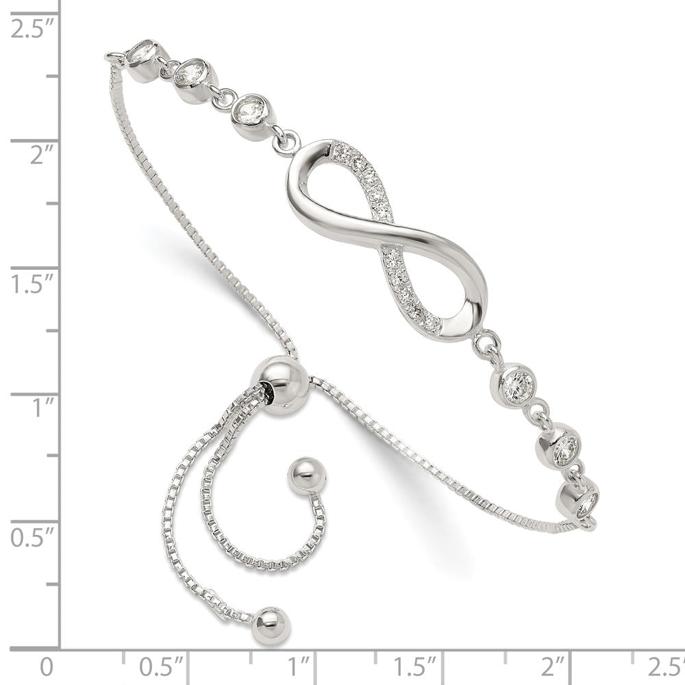 Sterling Silver Polished CZ Infinity Adjustable Bracelet - Product Photo