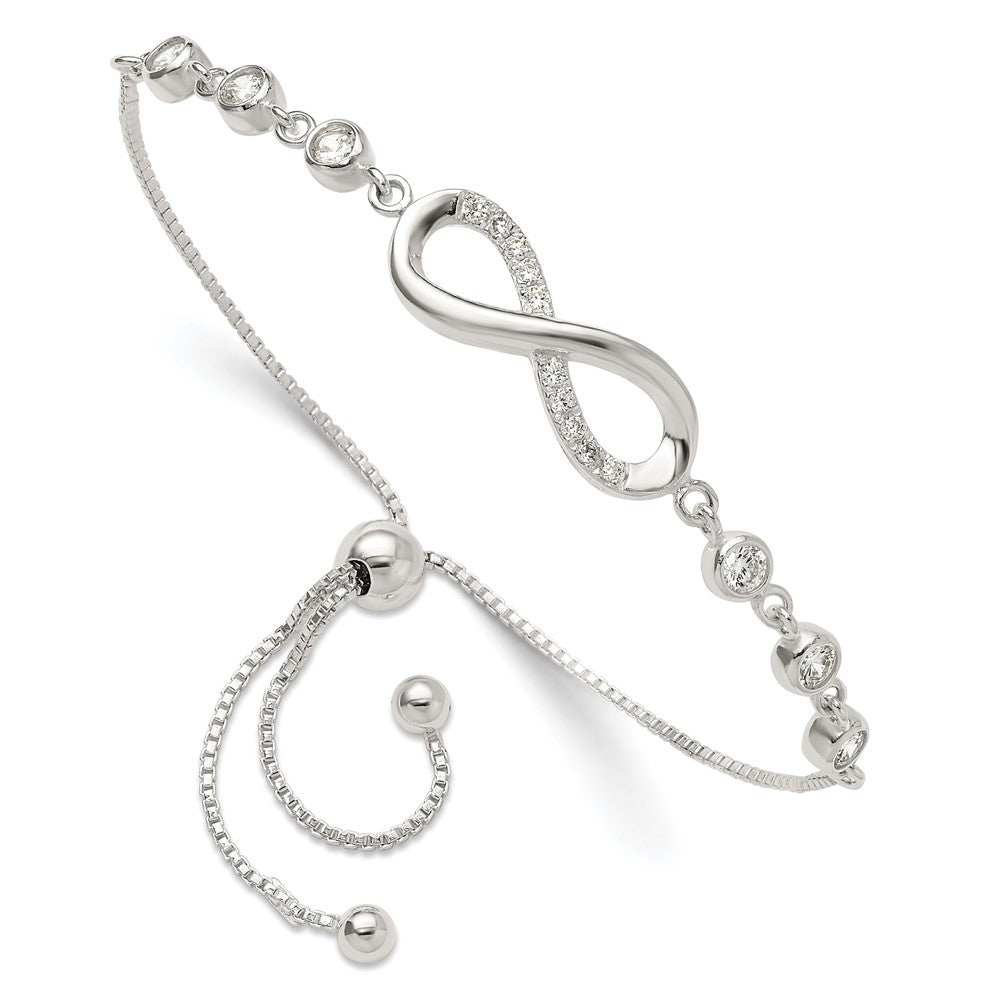 Sterling Silver Polished CZ Infinity Adjustable Bracelet - Product Photo