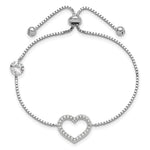 Sterling Silver Rhodium-plated Polished CZ Open Heart Adjustable Bracelet - Product Photo