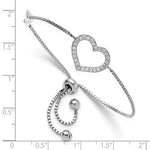 Sterling Silver Rhodium-plated Polished CZ Open Heart Adjustable Bracelet - Product Photo