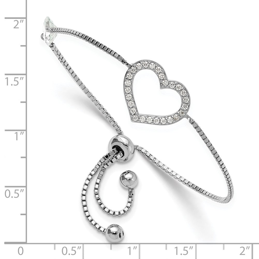Sterling Silver Rhodium-plated Polished CZ Open Heart Adjustable Bracelet - Product Photo