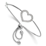 Sterling Silver Rhodium-plated Polished CZ Open Heart Adjustable Bracelet - Product Photo