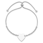 Sterling Silver Rhodium-plated Polished Heart Disc Adjustable Bracelet - Product Photo