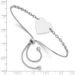 Sterling Silver Rhodium-plated Polished Heart Disc Adjustable Bracelet - Product Photo