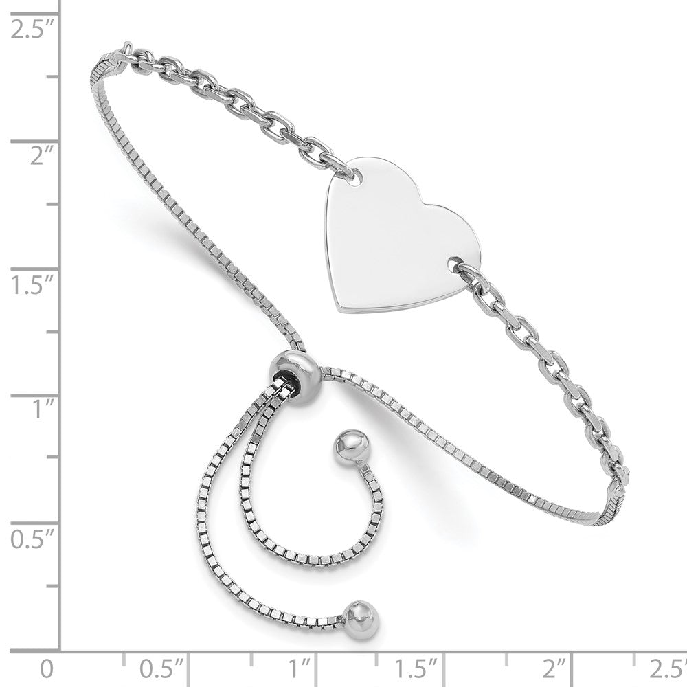 Sterling Silver Rhodium-plated Polished Heart Disc Adjustable Bracelet - Product Photo