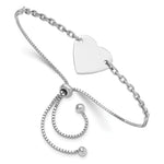 Sterling Silver Rhodium-plated Polished Heart Disc Adjustable Bracelet - Product Photo