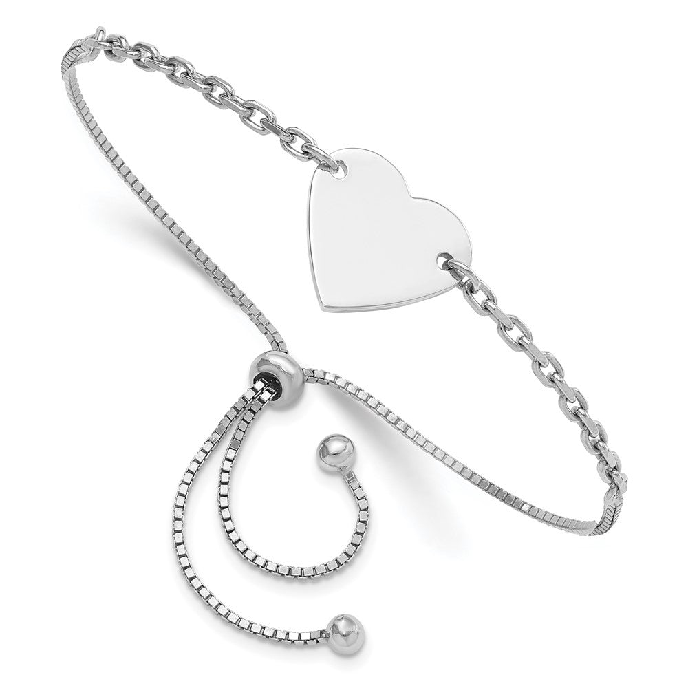 Sterling Silver Rhodium-plated Polished Heart Disc Adjustable Bracelet - Product Photo