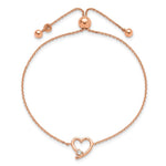 Sterling Silver Rose Gold-plated Open Heart with CZ Adjustable Bracelet - Product Photo