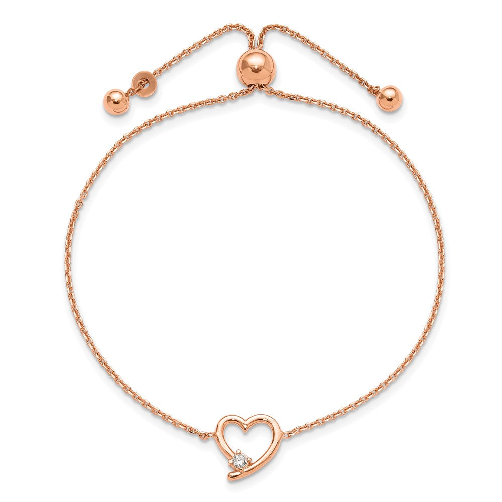 Sterling Silver Rose Gold-plated Open Heart with CZ Adjustable Bracelet - Product Photo