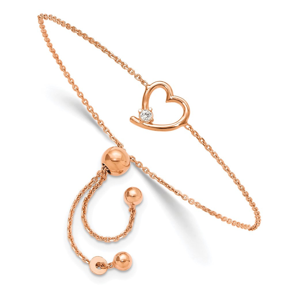 Sterling Silver Rose Gold-plated Open Heart with CZ Adjustable Bracelet - Product Photo