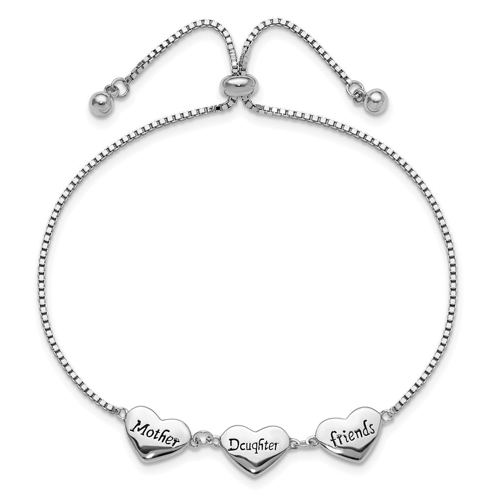 Sterling Silver RH-plated Enamel MOTHER/DAUGHTER/FRIENDS Bracelet - Product Photo