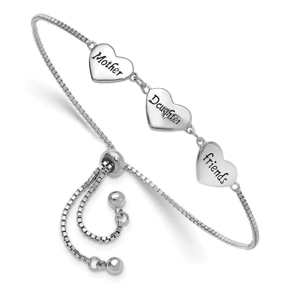 Sterling Silver RH-plated Enamel MOTHER/DAUGHTER/FRIENDS Bracelet - Product Photo