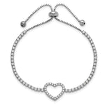 Sterling Silver Rhodium-plated CZ Heart Adjustable Bracelet - Product Photo