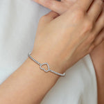 Sterling Silver Rhodium-plated CZ Heart Adjustable Bracelet - Product Photo
