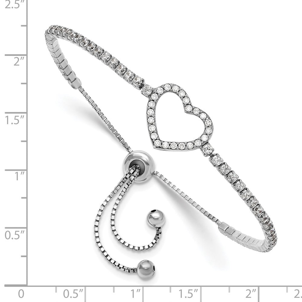 Sterling Silver Rhodium-plated CZ Heart Adjustable Bracelet - Product Photo
