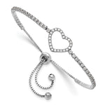 Sterling Silver Rhodium-plated CZ Heart Adjustable Bracelet - Product Photo